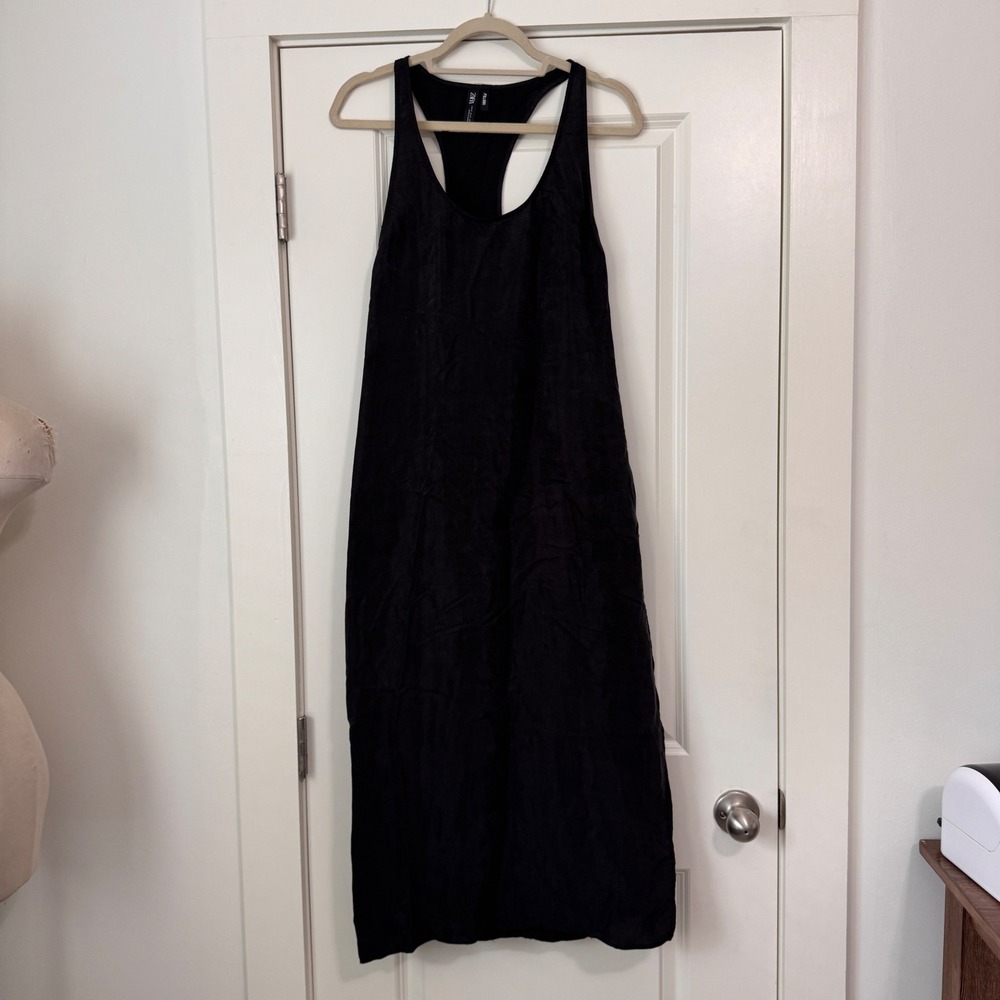 Zara Fillsens Small Black Sleeveless Racerback Midi Slip Dress LBD MInimalist
